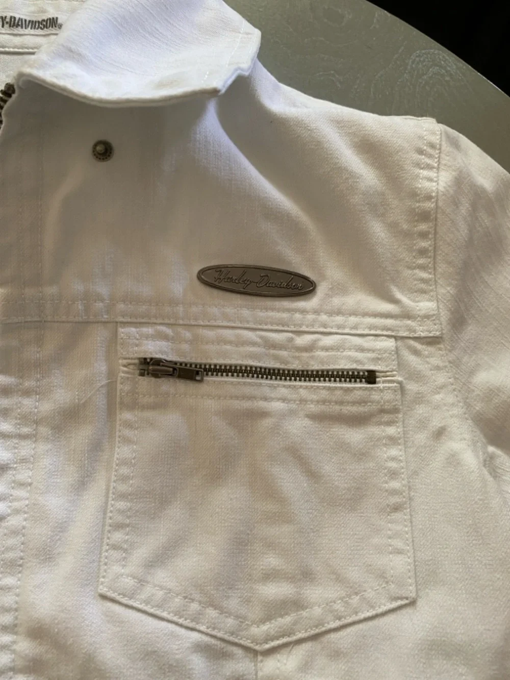 Harley-Davidson White Denim Women's Zip Jacket - Picture 2 of 7